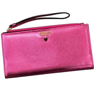 Victoria's Secret Metallic Pink Wristlet Clutch Wallet NWOT